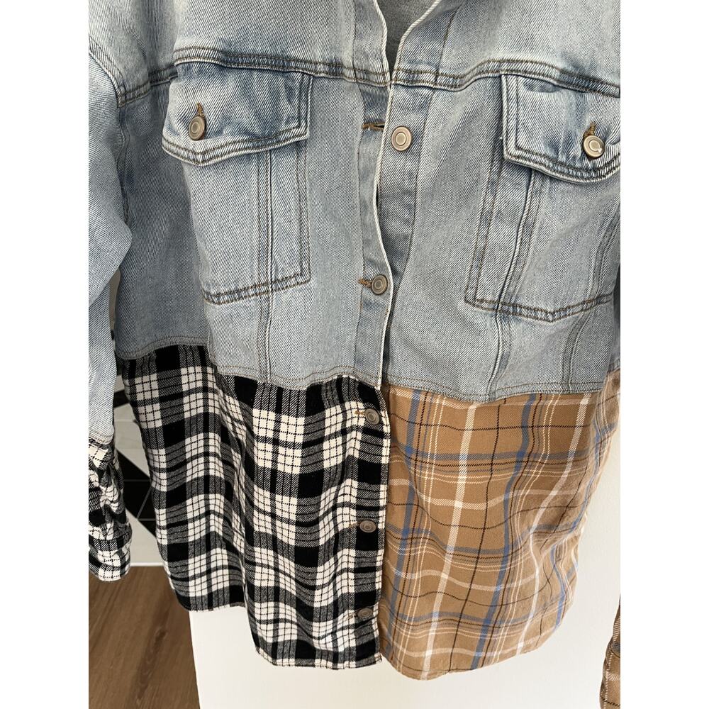 So Goods Vtg Womens Teen XL Denim Patchwork Shaket Distressed Grunge Western - Picture 3 of 9